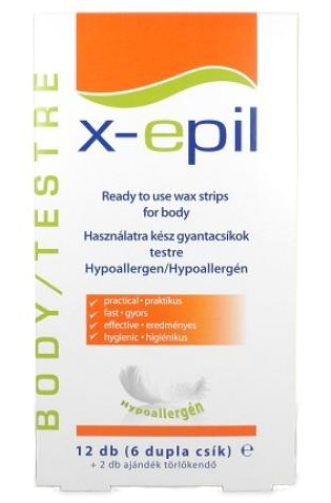 X-EPIL gyantacsík testre 12 db +2 törlőkendő hypoallergén